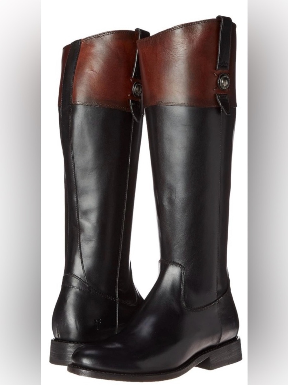 FRYE Jayden Button Tall Leather Boots Black/Brown Size 7.5